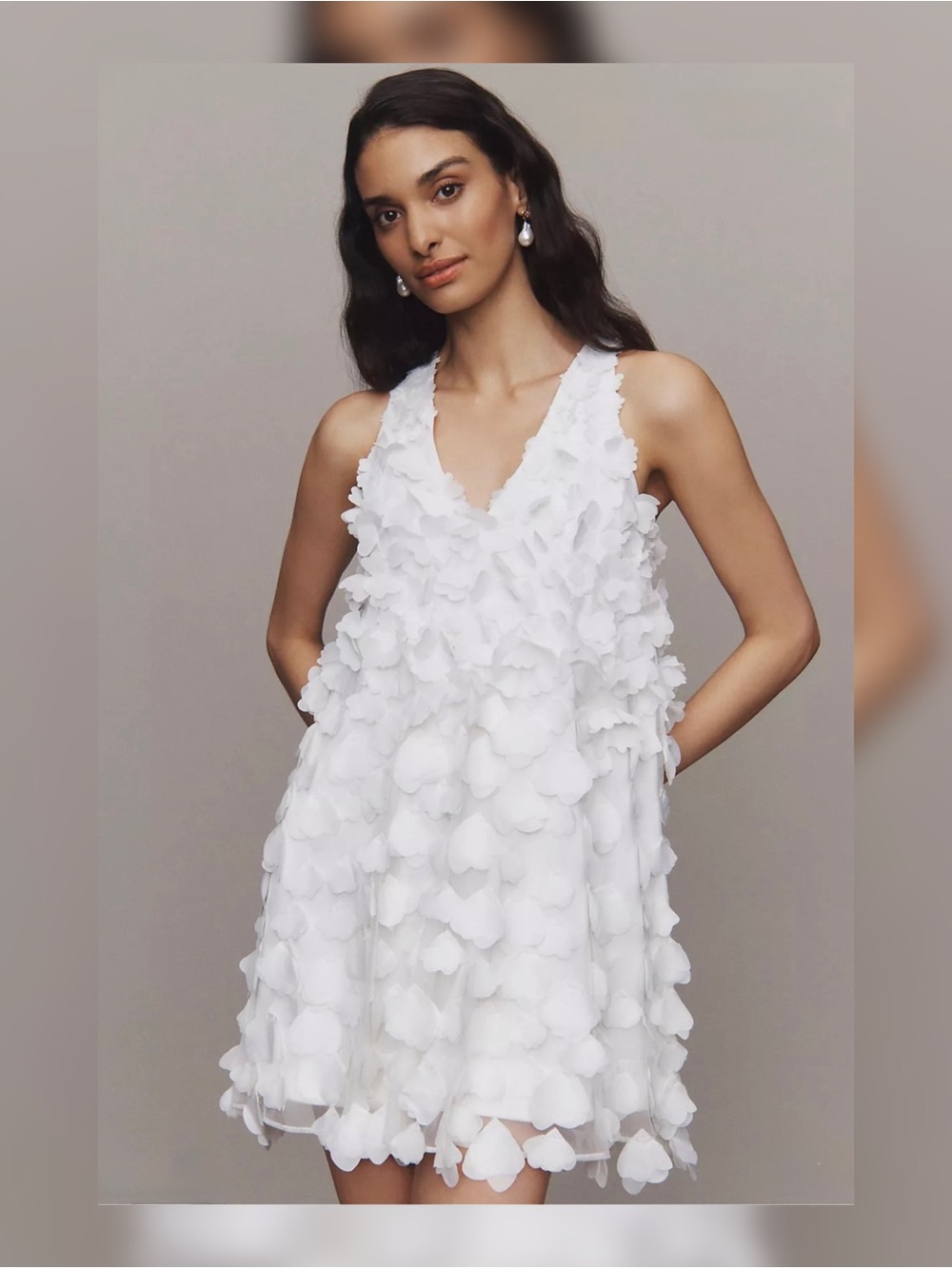BHLDN White 3D Floral Appliqué mini dress bridal